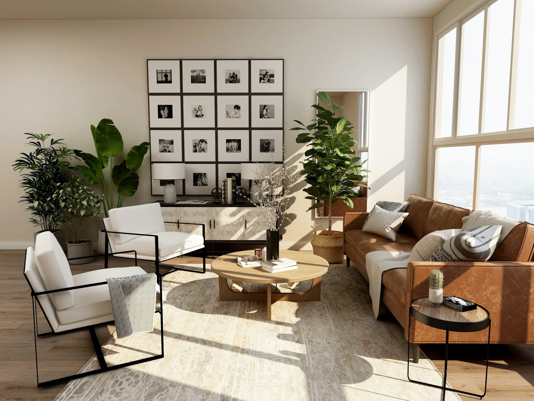 A light-filled interior with timber flooring, textured walls and carefully finished architectural details